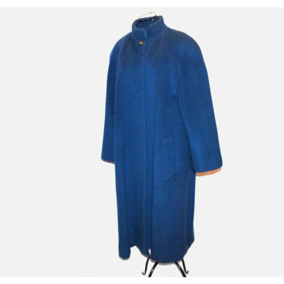 Vintage 70's Long Blue Wool Coat Button Front London Fog Made in USA ACTWU 12 P - Picture 1 of 16